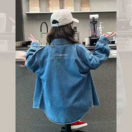 女童牛仔衬衫洋气韩版小女孩衬衣儿童外套开衫大童装2025春秋新款