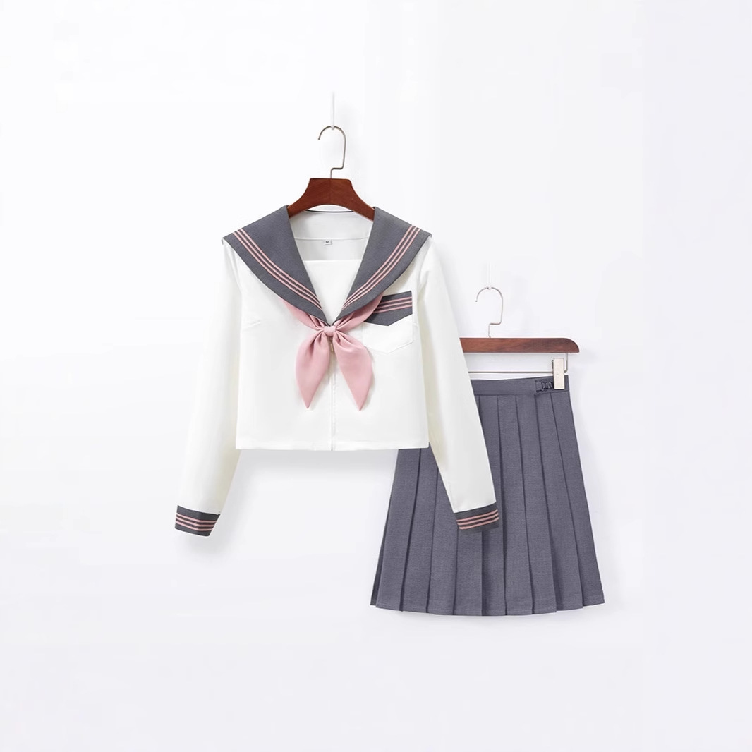 Jk uniform full set of new gray three original jk skirt sailor suit academic style pleated skirt suit skirt for school