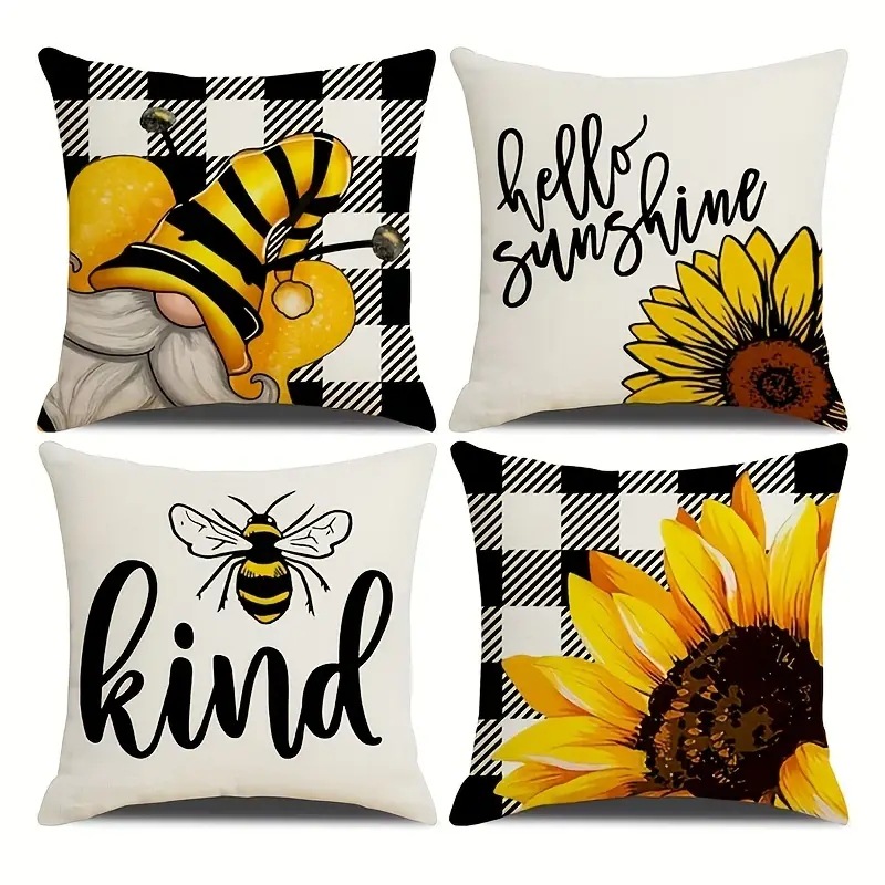 2024 estilo explosivo transfronterizo abeja festival flor linda funda de almohada Amazon lino impreso mesa de sala de estar bandera dormitorio image 6