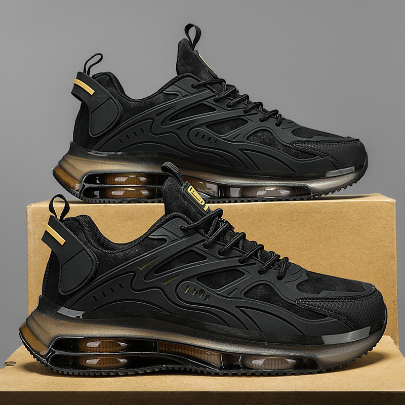 Men's Dad Sneakers, Trendy Running Shoes, Shock-Absorbing, Height-Increasing, Versatile Sports Shoes for Teenagers, Casual Air-Cushion Black Warrior Cross-Border Spring Collection