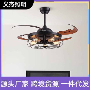 Industrial style bed & breakfast bedroom fan light living room dining room retro ceiling fan light restaurant creative American lamp Zhongshan factory