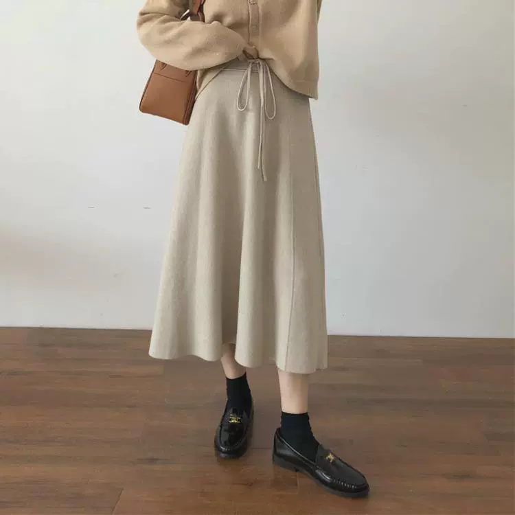 Женская осенне-зимняя новая юбка больших размеров с высокой талией, Женская слегка толстая одежда, подходящая к толстой сестре, чехол A- line, утягивающая Юбка-миди