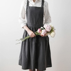 Japanese and Korean style cotton and linen apron dress baking kitchen florist art smock milk tea barista manicure bib