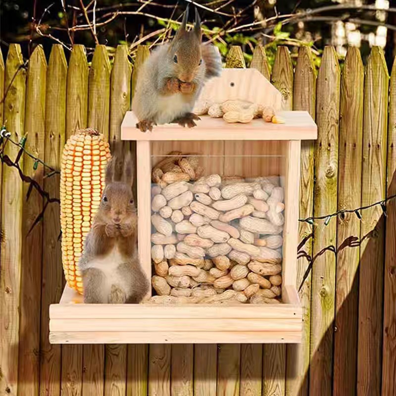 木质松鼠喂食器 户外平台瓜子玉米花生动物野餐屋木质动物喂食器