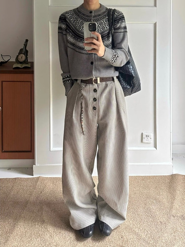 Old Money Flannel-Buttoned A-Line Pants for Men and Women, American Retro High Street Relaxed Fashion Loose Wide-leg Pants