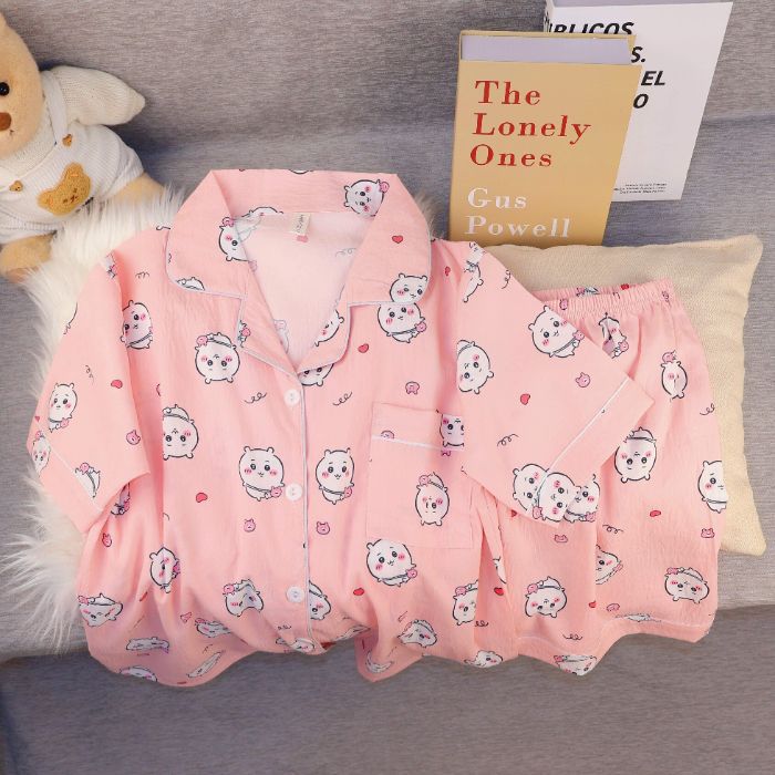 Pijamas de algodón nubes al por mayor transfronterizos de mujeres pantalones cortos de mangas cortas de verano nuevos cardigans con solapas de dibujos animados lindos cubiertas de ropa para el hogar