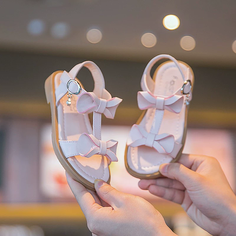 Sandals for princess, shoes with bow, cute footwear girl's, soft sole, Korean style