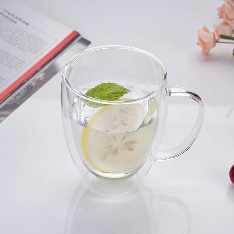 Taza de café con mango de doble capa borosilicato bebida fría taza de leche taza de jugo taza de vidrio creativo taza de agua taza