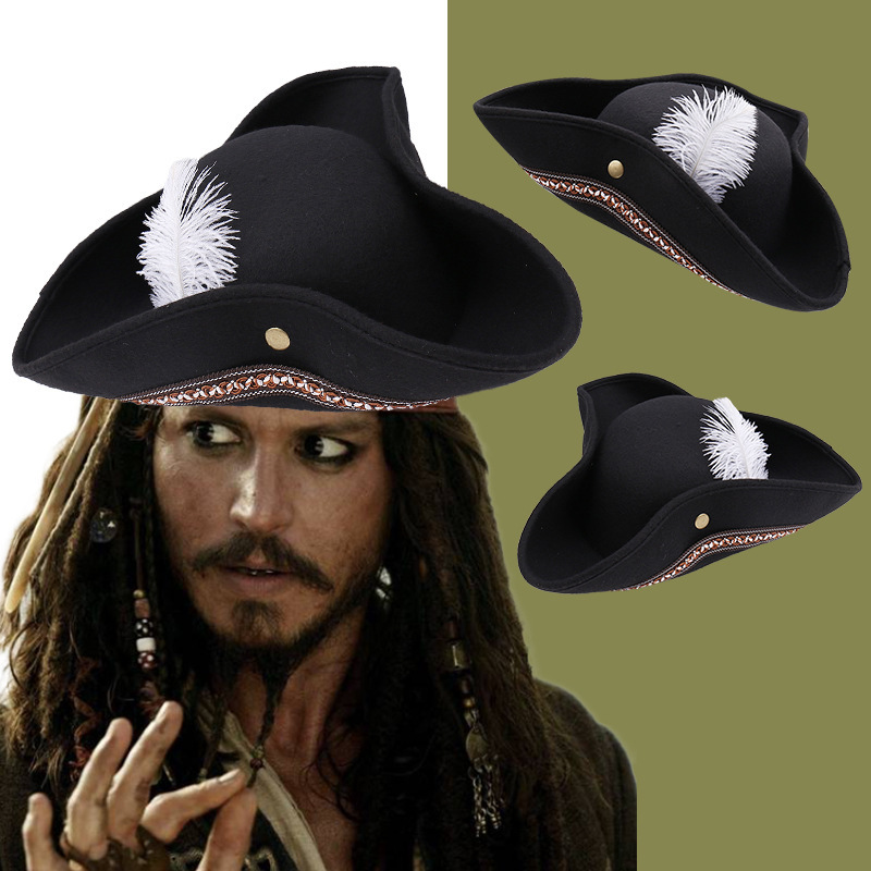 Fashion New Feather Decoration Breathable Plaid Pirate Hat Stage Performance Halloween Cos Plaid Captain Hat Fashion New Feather Decoration Breathable Plaid Pirate Hat Stage Performance Halloween Cos Plaid Captain Hat