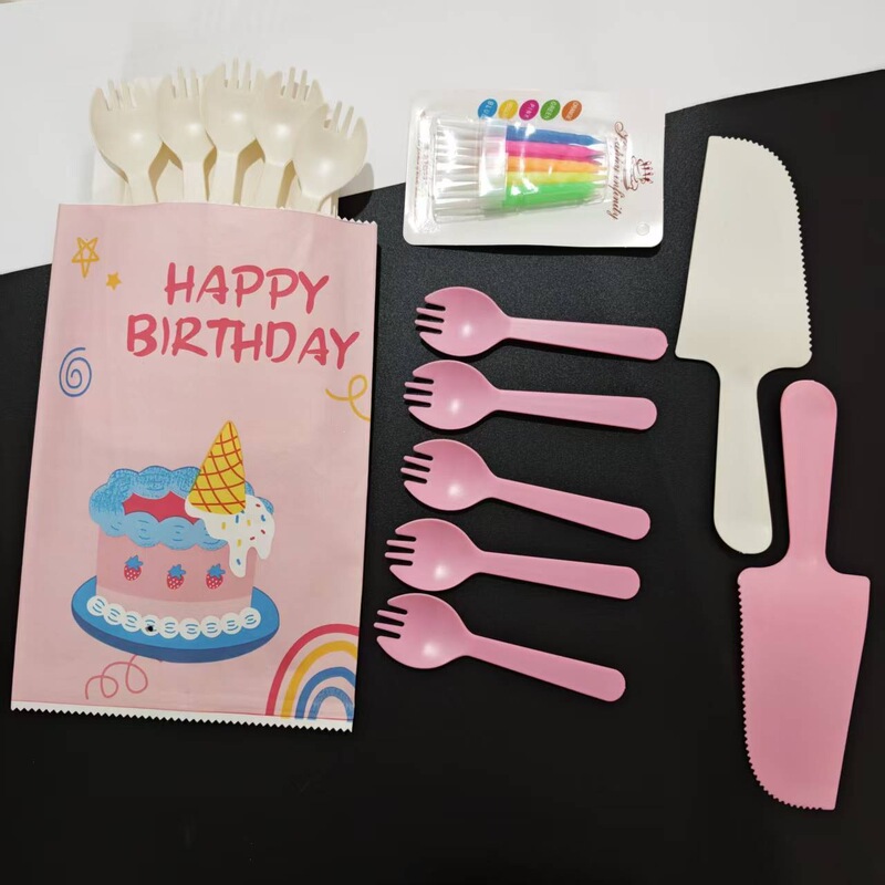 Birthday cake baking plate and fork disposable paper plate cutlery set birthday four-piece tableware set Birthday cake baking plate and fork disposable paper plate cutlery set birthday four-piece tableware set