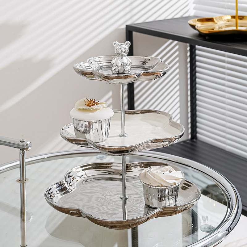 Nórdico plato de fruta de cerámica hogar sala de estar mesa de café postre pastel plato mesa de postre multi-capa pastelería bandeja de dulces estante