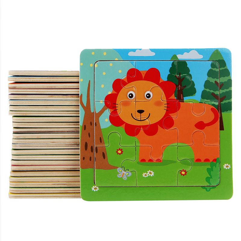 Tron de madera 9 piezas de dibujos animados animal bebé rompecabezas de madera para niños rompecabezas de juguetes de educación temprana venta caliente