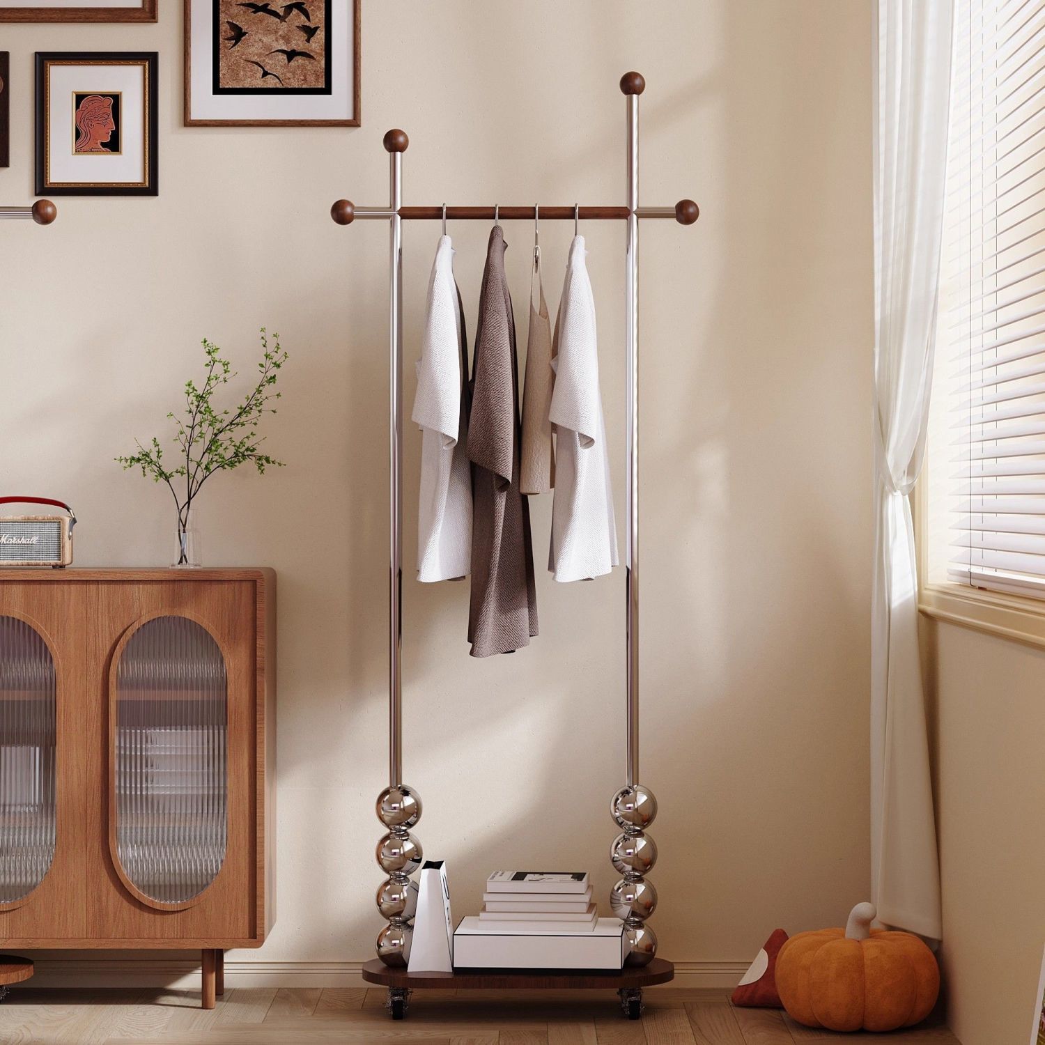 Used Coat Rack for Entryway and Bedroom, Floor-Standing Clothes Rack, 2025 New Model, Household Movable Clothing Storage Rack