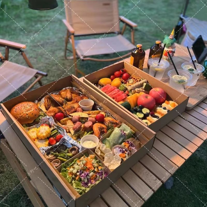 High-Looking Spring Outing Picnic Box Kraft Paper Packaging Box Fruit Box Large Disposable Outdoor Camping Barbecue
