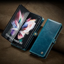 适用新款三星Z Fold3手机壳Galaxy Z Fold4手机皮套疯马纹保护套