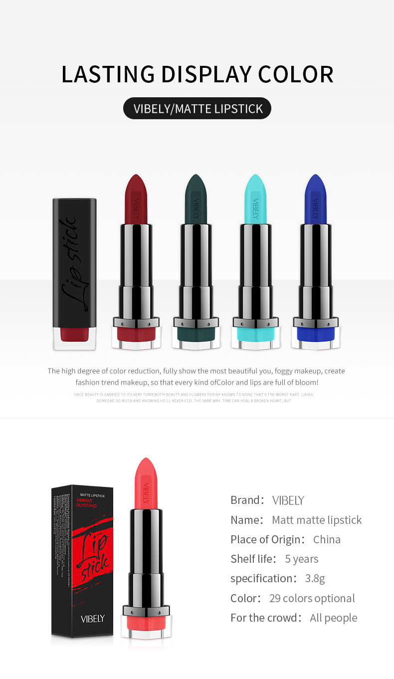 VIBELY Cross-border exclusive export non-stick lipstick cups, matte 29 nude color, earthen color, European and American lipsticks for export details Picture