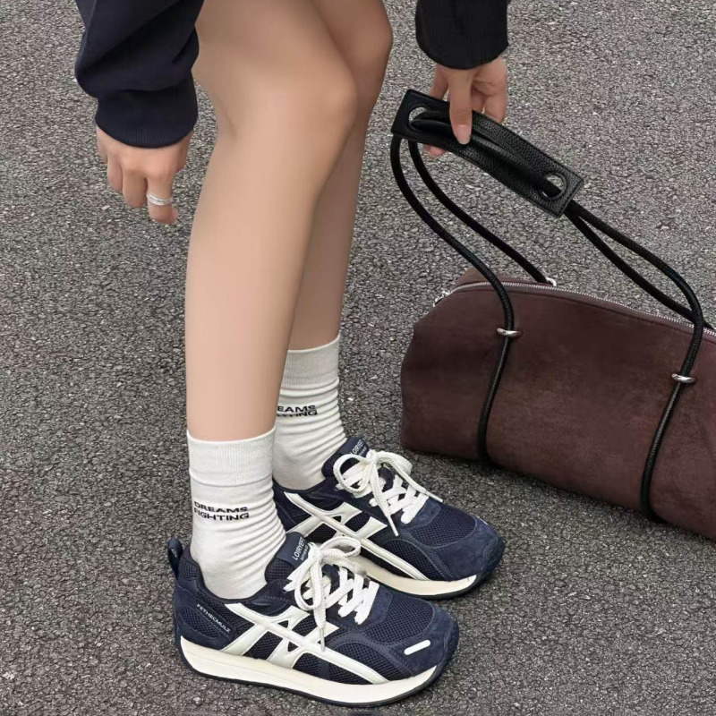 跨境真皮厚底德训鞋女秋新款韩版百搭系带休闲运动鞋老爹鞋阿甘鞋|undefined