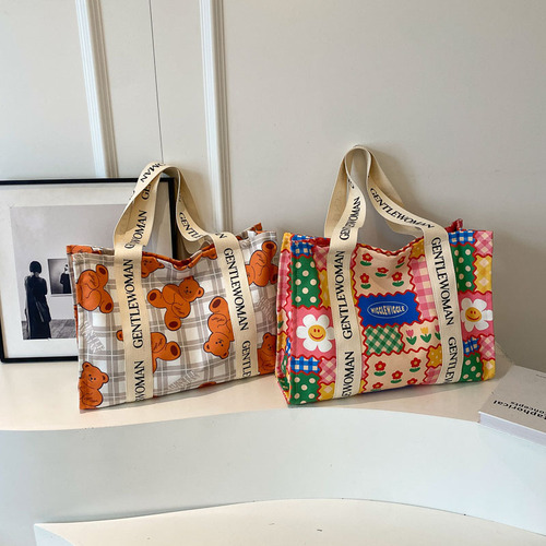 Gentle Woman印花帆布单肩包包女大容量字母托特包小众时尚通勤包