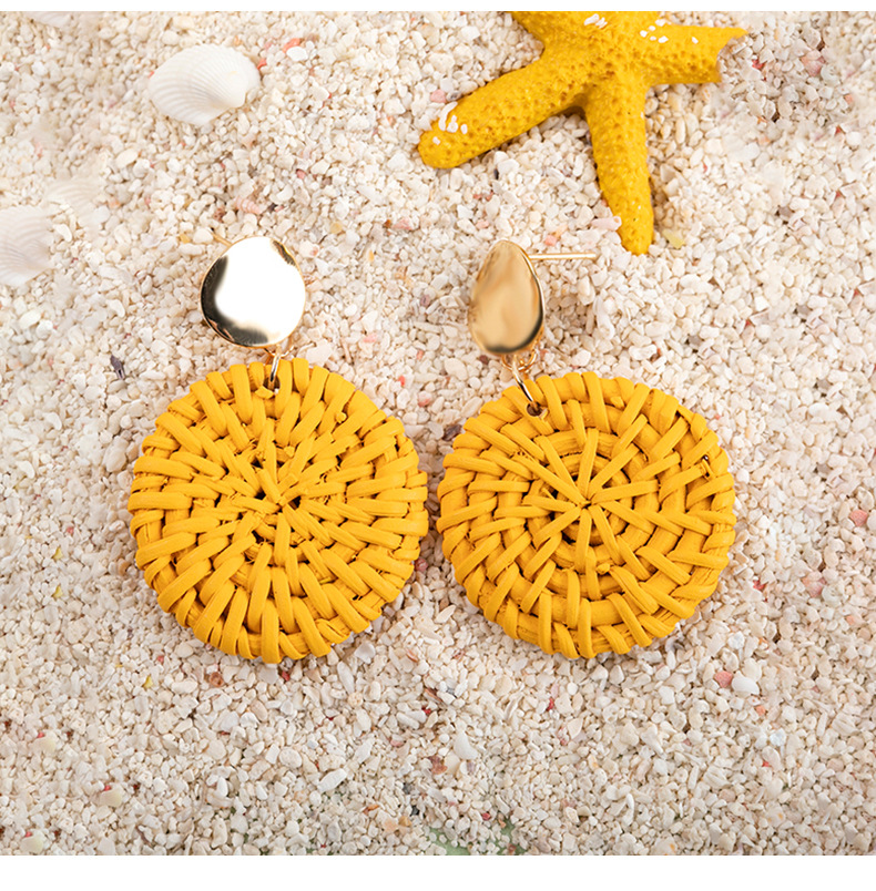 316 Stainless Steel Ear Needle Material Drop Earrings Classification Vacation Solid Color Wood Rattan Drop Earrings