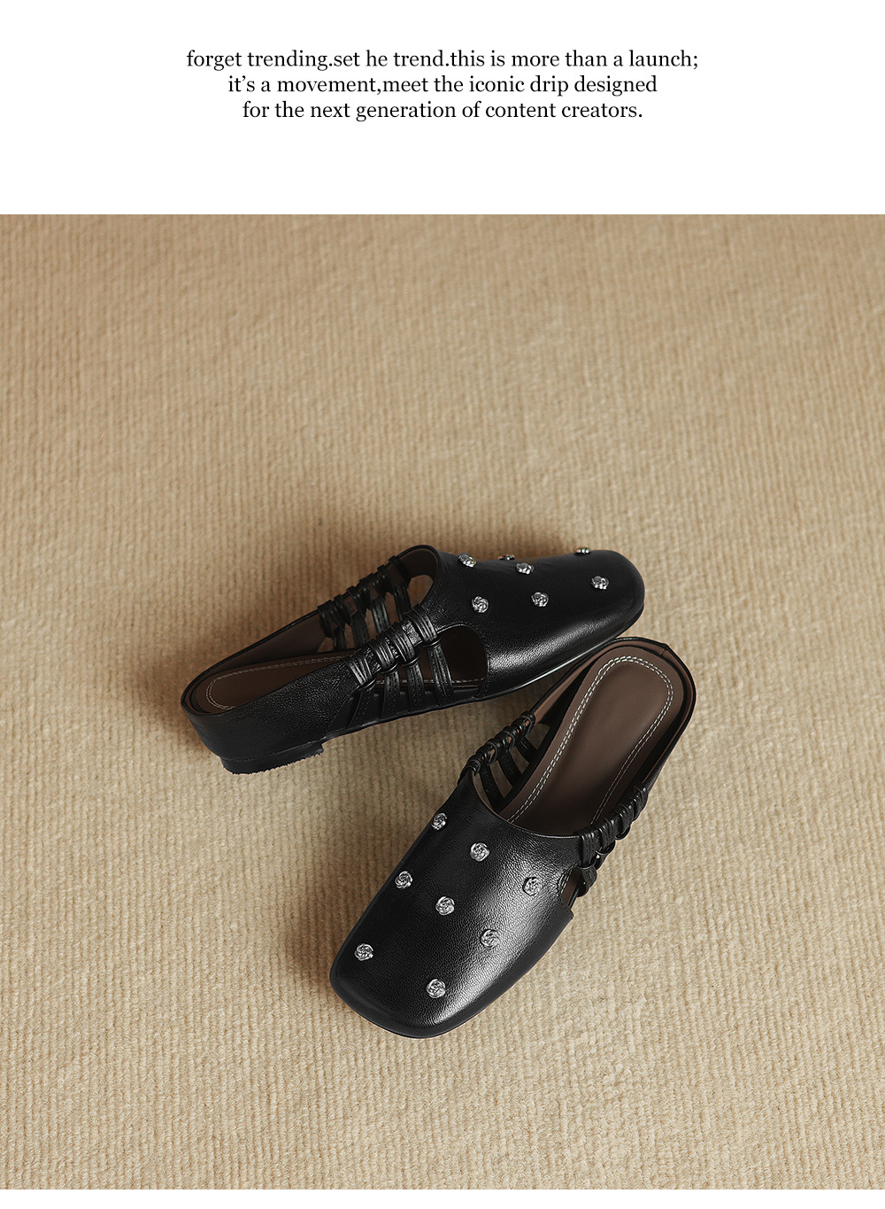 Dép sandal nữ quai chữ V mũi hoa, gót xuồng da dê, đế bệt thoải mái — đen chi tiết 16