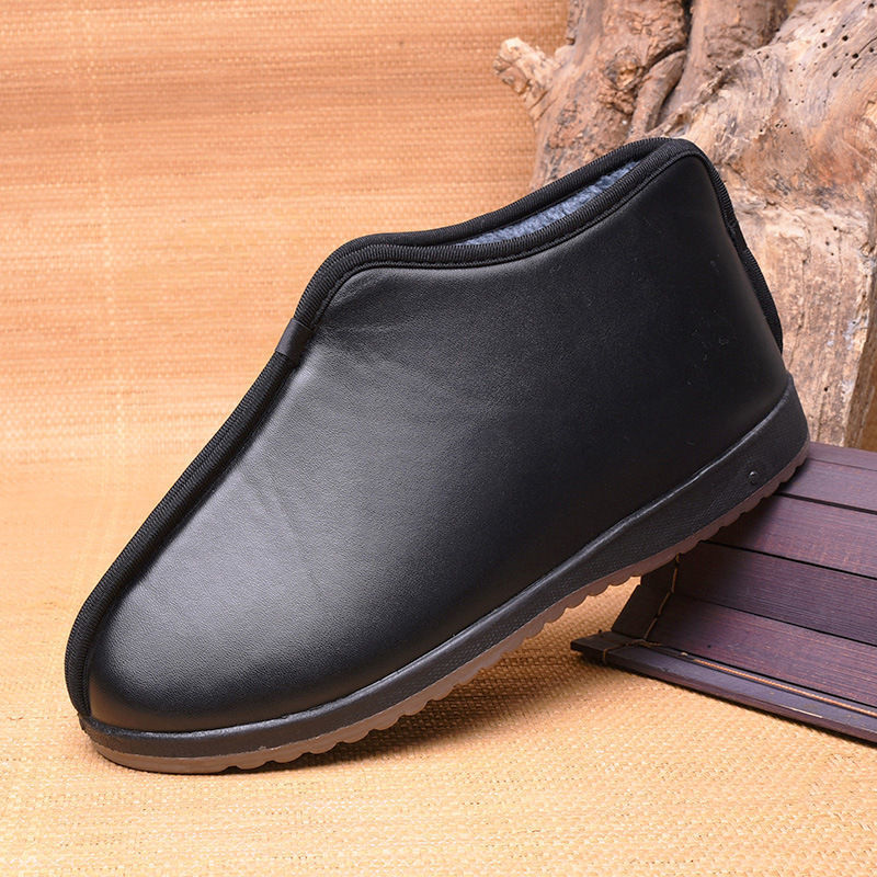 Zapatos de algodón de invierno de vello para padres viejos, zapatos de algodón de hombre calientes antideslizantes de alto nivel, zapatos de algodón tradicionales viejos padres de Beijing