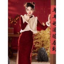 红色旗袍拜年服女大人蛇年本命年连衣裙新中式新年过年战袍裙子