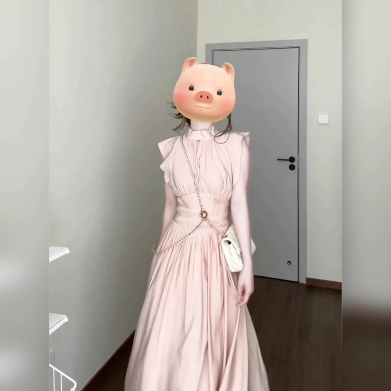 Розовое женское платье с развевающимися рукавами во французском стиле, уникальное и красивое, очень красивое, обтягивающее талию, длинное летнее платье для похудения.