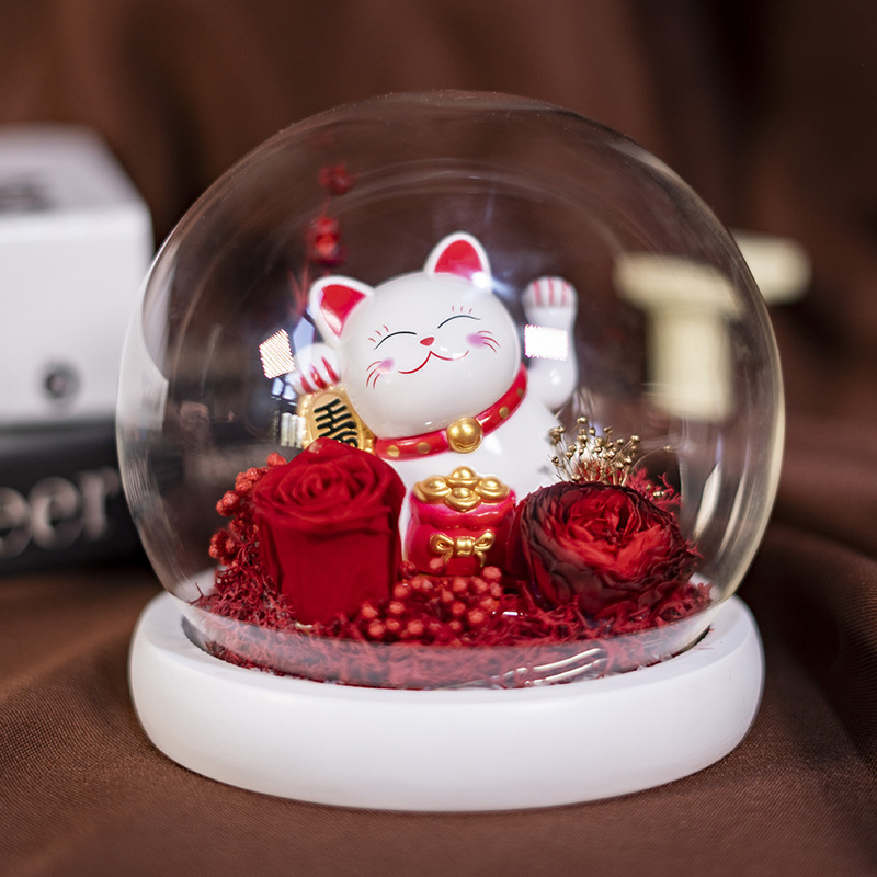 Yunnan Yongsheng flor fortuna gato cubierta de vidrio regalo creativo decoración cumpleaños regalo de boda Yongsheng flor producto terminado