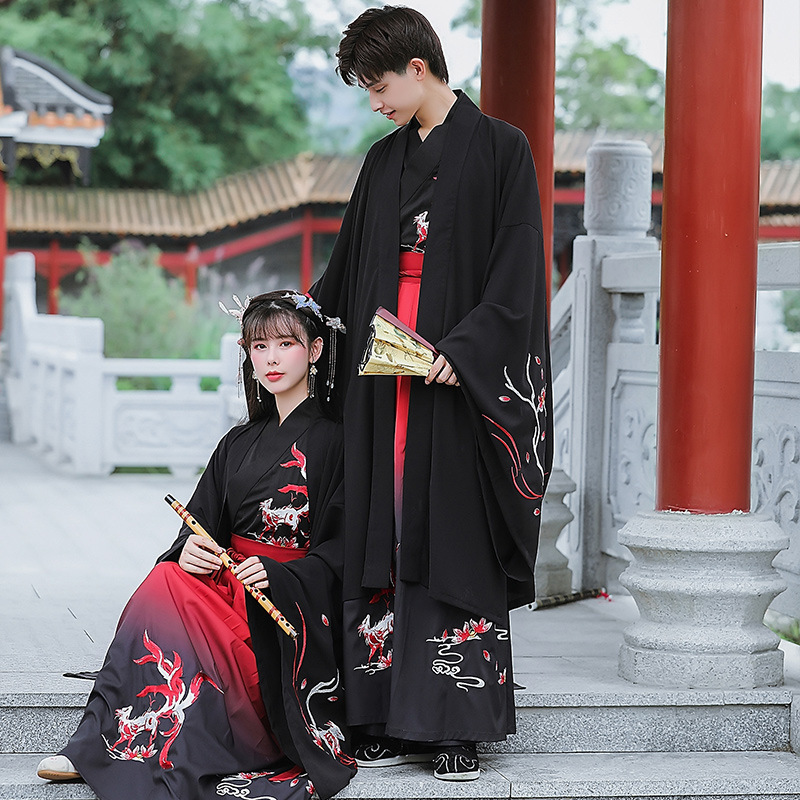 67021 Chinese Han Elements Traditional Embroidered Hanfu Women's Wear Couples Straight-fit Long Gown with Collar Ru Skirt Linghu Embroidery