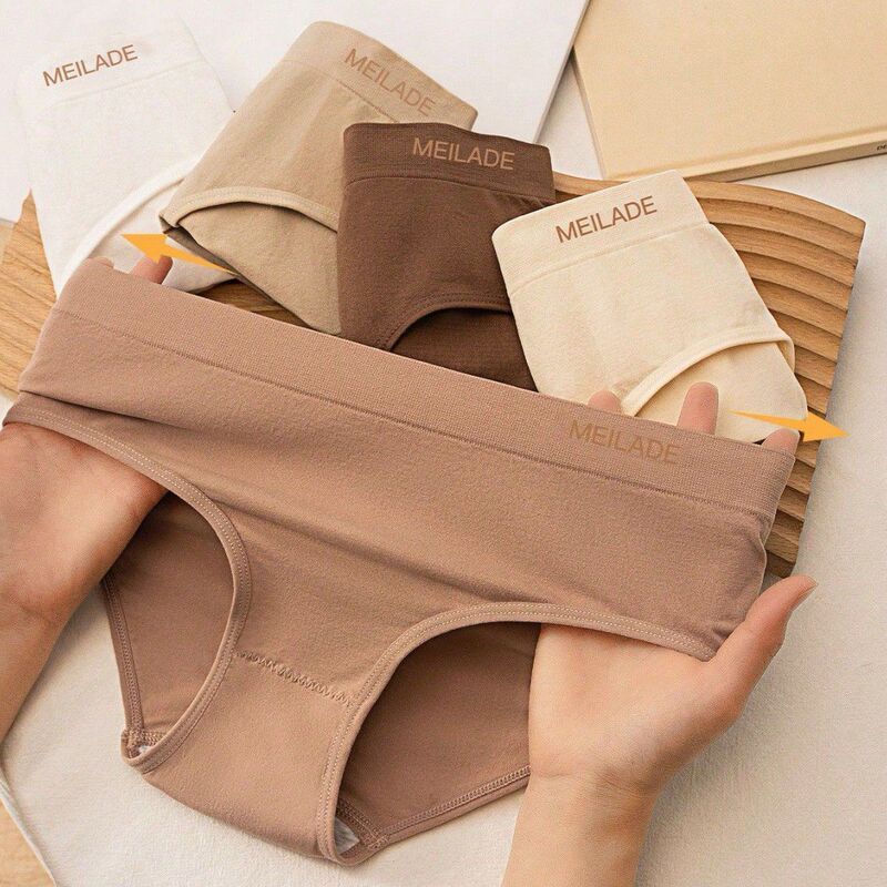 Shein Cross-Border Women's Seamless Underwear Comfortable Letter Mid-Waist High Elastic Simple Seamless Pure Cotton Crotch Underwear for Women