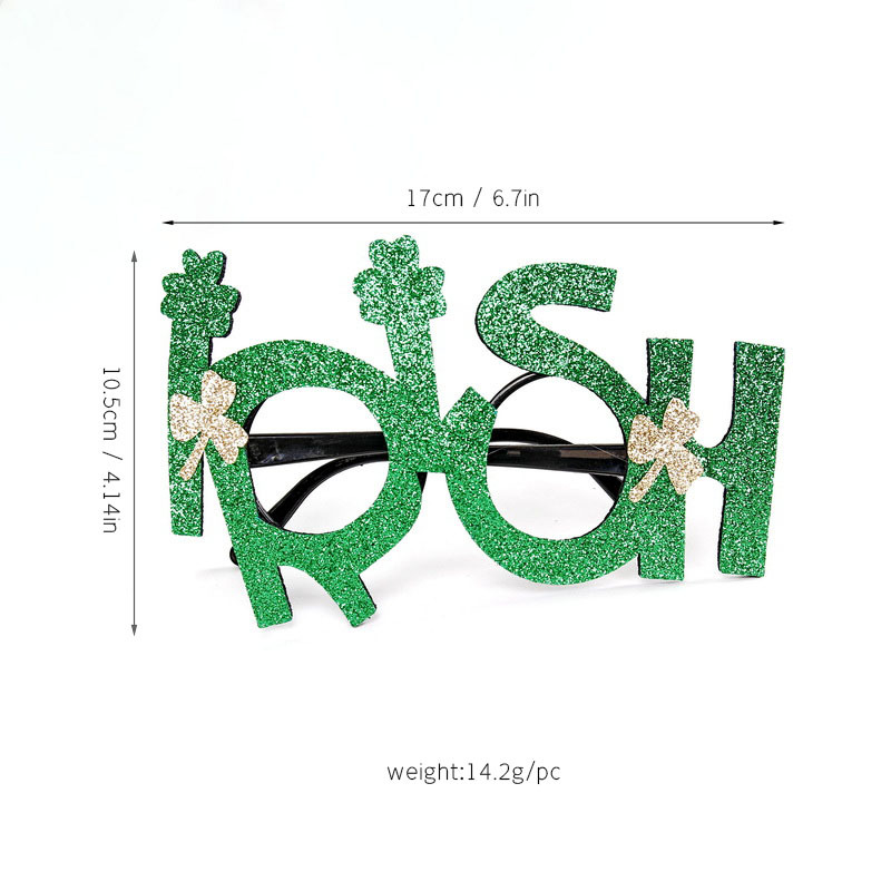 Día de San Patricio tema trébol tocado de cabeza irlandés fiesta de cerveza gafas decorativas de trébol