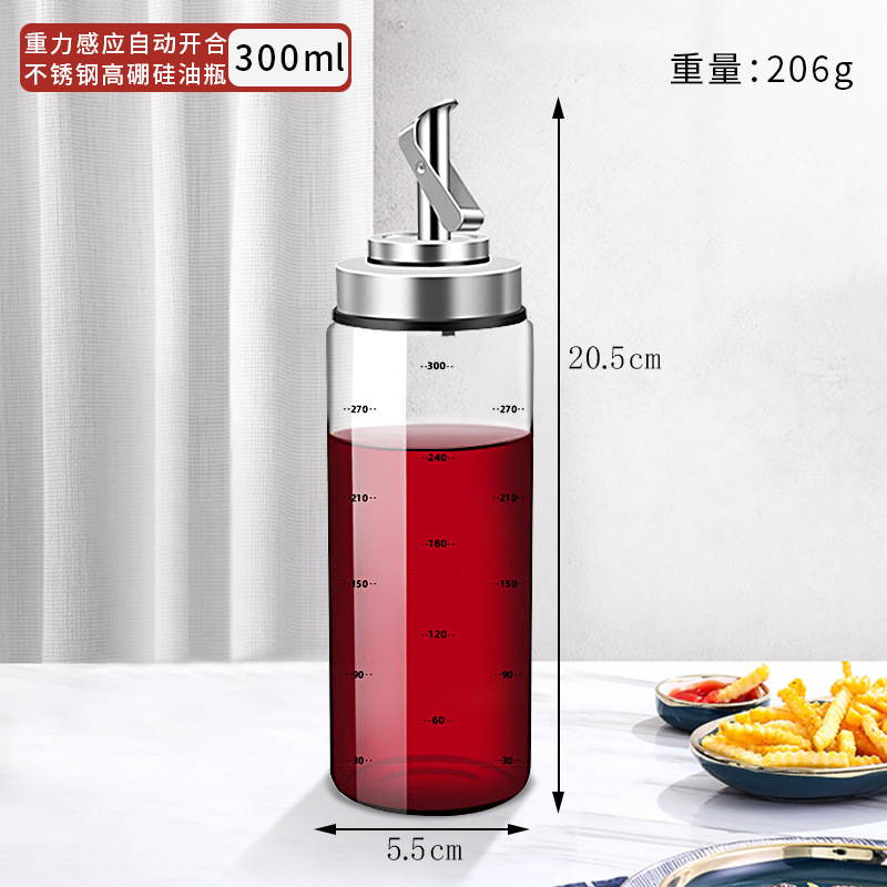 Cocina de acero inoxidable olla de aceite por gravedad apertura automática y cierre botella de aceite salsa de soja aceite de sésamo vinagre botella de vidrio condimento botella