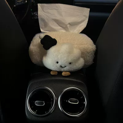 Hanging Car Interior Bag, Car tissue box/set - black-hat-cloud-plush-armrest-box-tissue-box