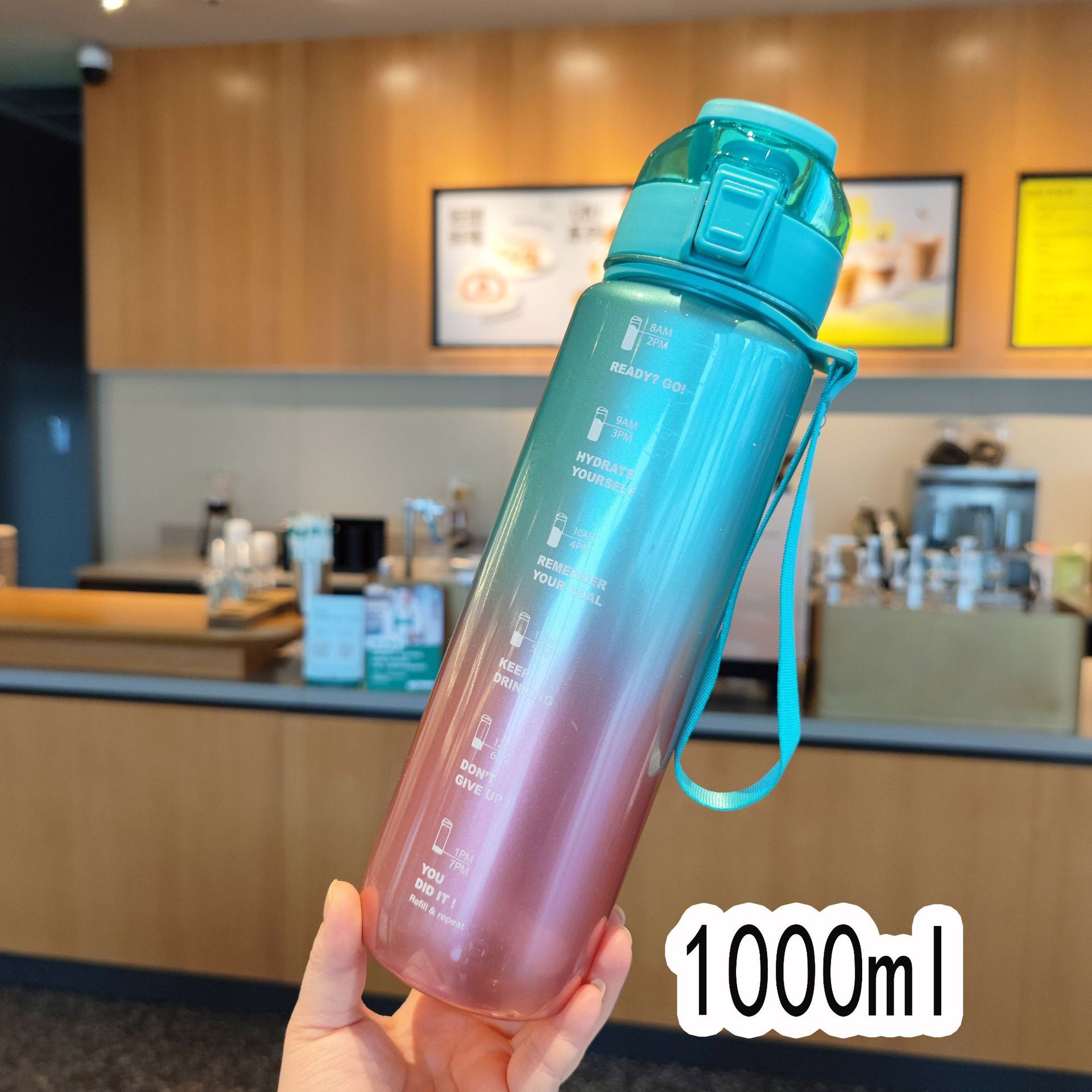 Nuevo resalte gradiente de color paja de gran capacidad taza de agua de plástico cubierta de rebote con cuerda deportes al aire libre botella de agua estudiante