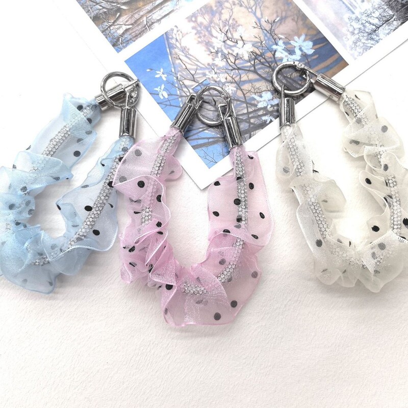 Mesh polka dot wave edge phone chain, phone strap, wrist lanyard, keychain, sweet and delicate bag charm Mesh polka dot wave edge phone chain, phone strap, wrist lanyard, keychain, sweet and delicate bag charm
