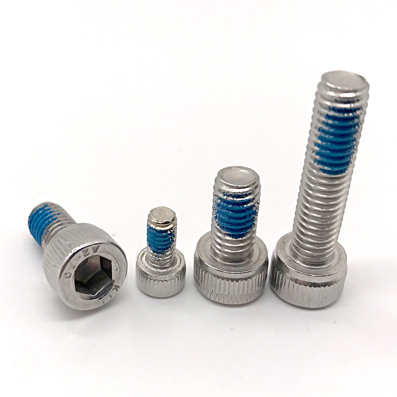 杯头内六角防耐防落防松点胶减震螺丝DIN912防脱带蓝胶机械螺钉