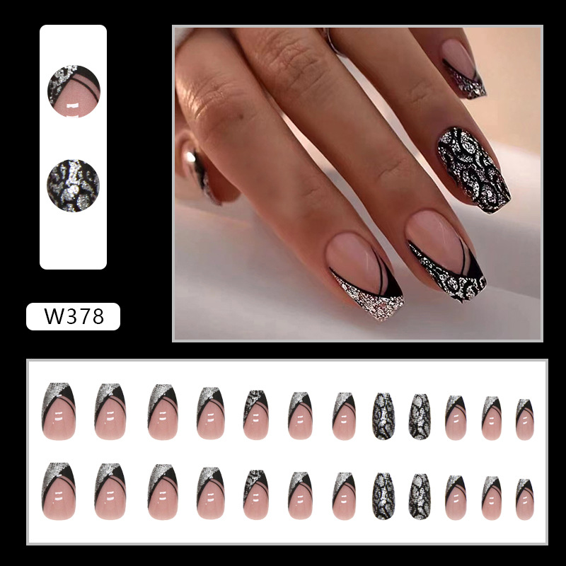 Leopard Pattern False Nails French Style Sparkling Short Nails_voghion.com