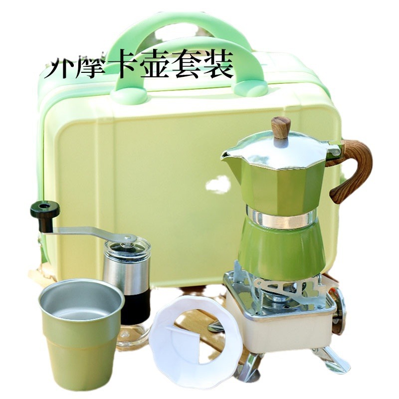 Juego de olla de moca, equipo de café de campamento al aire libre, juego de café, cafetera de mano, equipo de viaje