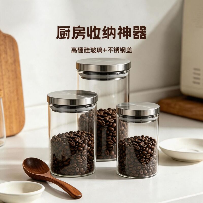 Stainless Steel Lid Storage Jar, Transparent Glass Jar, Kitchen Sealed Storage Jar, Coffee Beans, Dry Goods, Multi-Functional Storage Jar Stainless Steel Lid Storage Jar, Transparent Glass Jar, Kitchen Sealed Storage Jar, Coffee Beans, Dry Goods, Multi-Functional Storage Jar