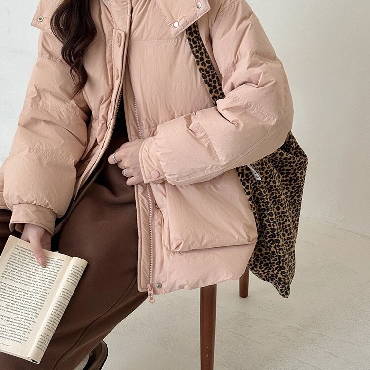 Women's down Jacket 2025 New Mid-Length Petite Korean Fashion Waist-Cinching Loose Thick Warm Coat Trendy Black