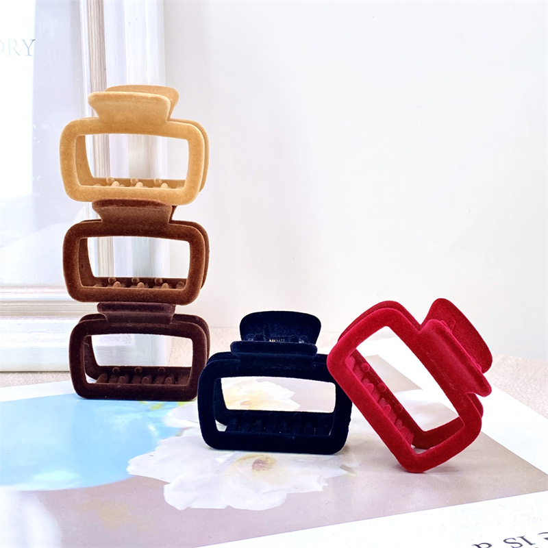 Cross-border otoño e invierno flocado horquilla grande negra pinza clip de tiburón simple de alta calidad tocado para el cabello de los niños accesorios para el cabello