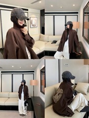 2025新款慵懒风咖啡色单排扣翻领长袖衬衫女秋季复古宽松休闲上衣