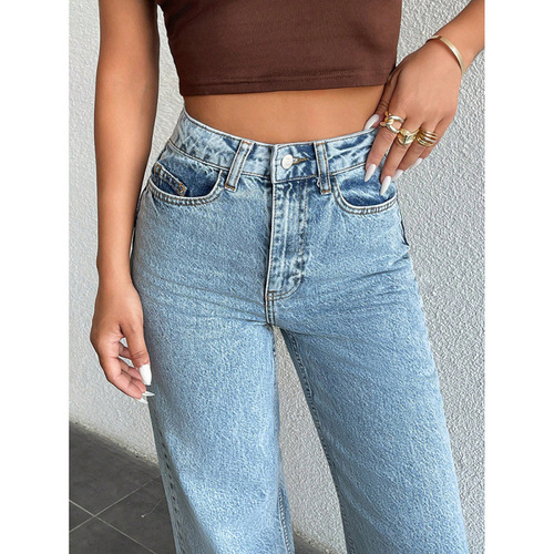 Cross-border AliExpress foreign trade new American straight jeans for women, large size loose fashionable wide-leg mop long pants