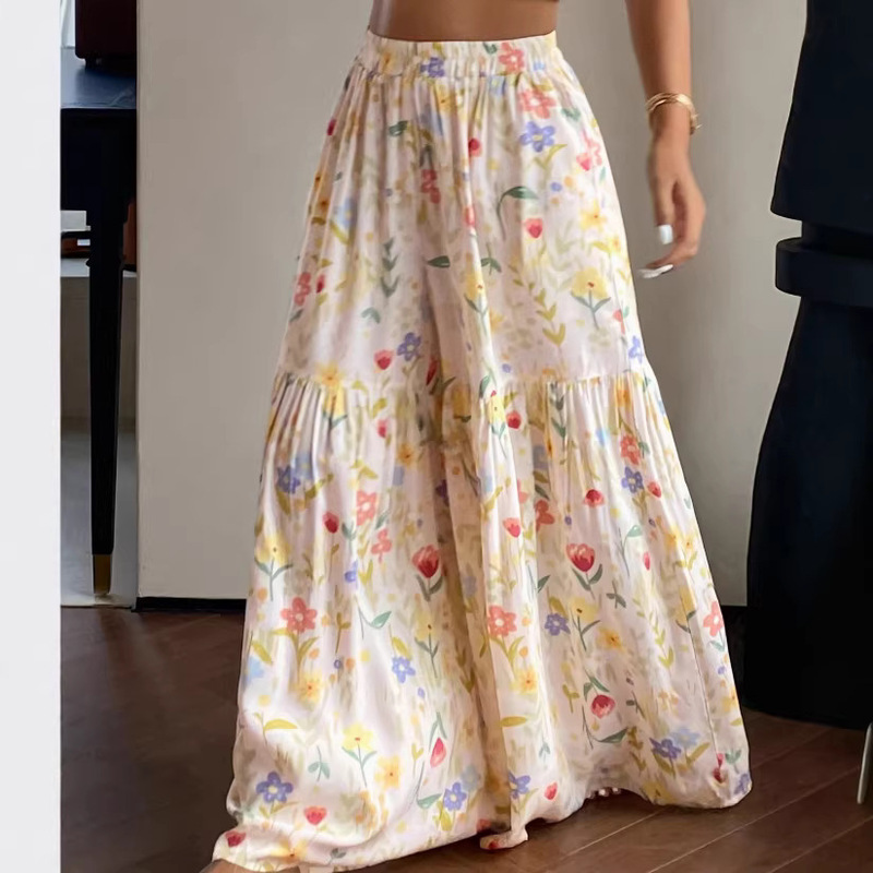 2026 Summer Fairy Floral Pants for Women High Waist Loose Thin Wide Leg Flowing Slimming Versatile Straight Long Pants 2026 Summer Fairy Floral Pants for Women High Waist Loose Thin Wide Leg Flowing Slimming Versatile Straight Long Pants