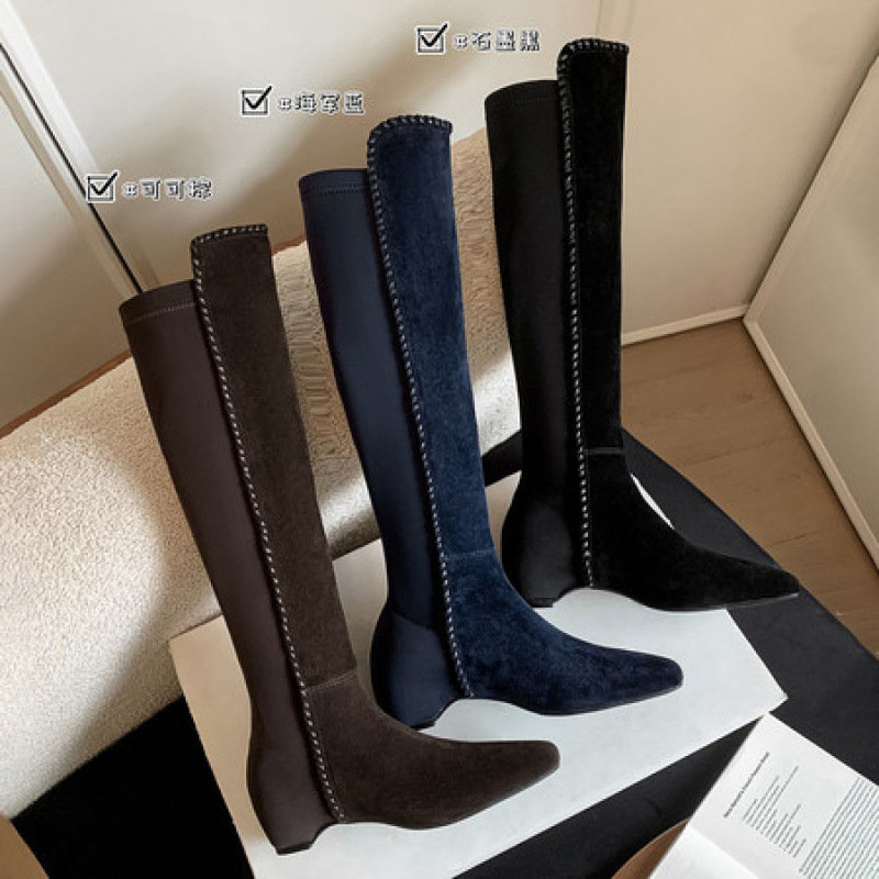 5.5cm High-Heeled Inner Heightening Over-The-Knee Boots for Women in Autumn and Winter New Elastic Boots for Small People Heightening Short Boots Slim Boots 5.5cm High-Heeled Inner Heightening Over-The-Knee Boots for Women in Autumn and Winter New Elastic Boots for Small People Heightening Short Boots Slim Boots