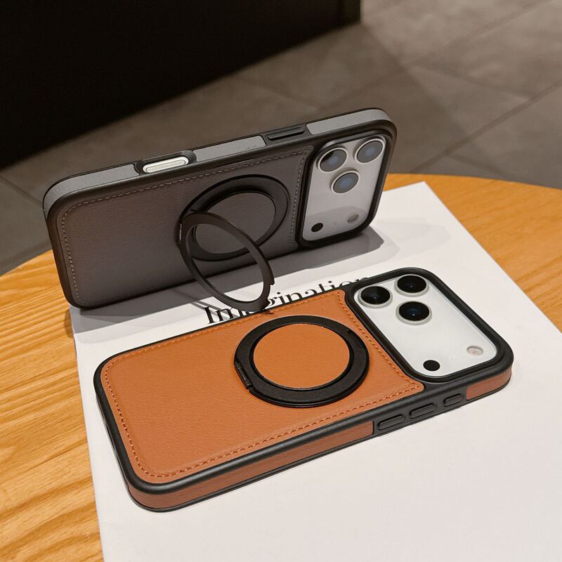 适用iPhone17ProMax磁吸手机壳旋转支架苹果16E皮革17air防摔保护|undefined