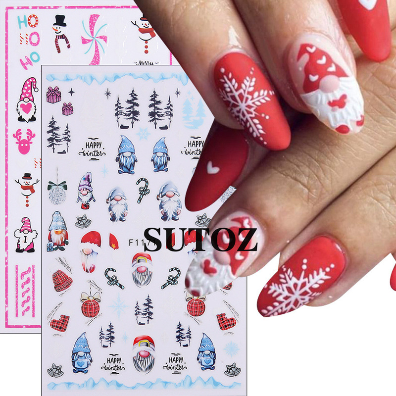 Cross-Border Manicure Christmas Stickers Christmas Series Cartoon Dwarf Old Man Snowflake Elk 3D Nail Stickers