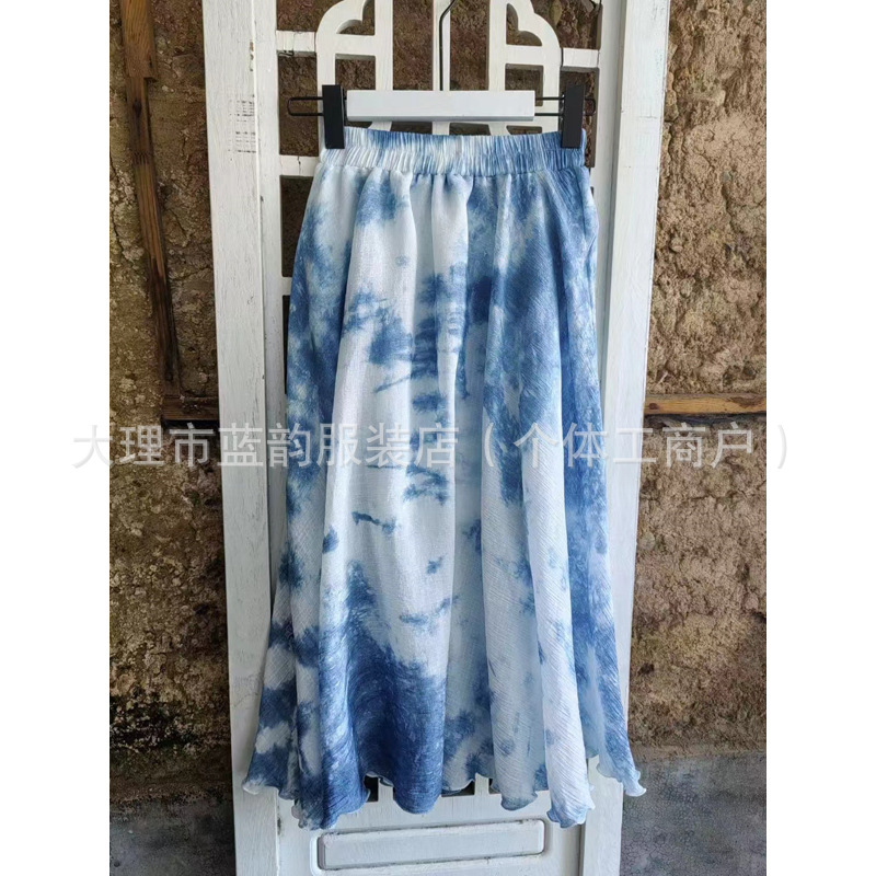 Tie-Dye Skirt 2025 Yunnan Guizhou New Handmade Tie-Dye Plant-Dyed Skirt Travel Ethnic Vacation