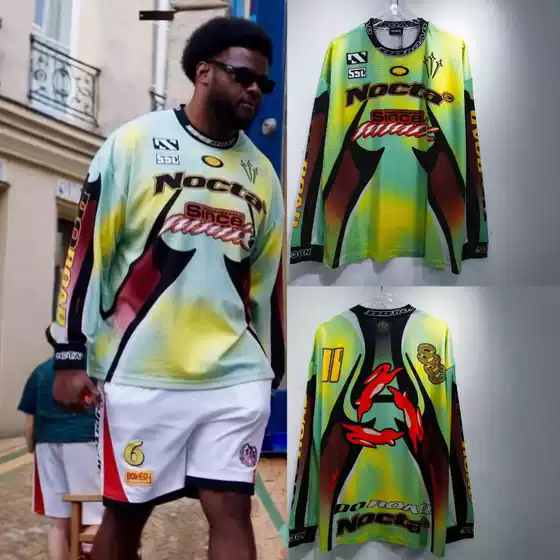 Cross-border American Retro Jersey Street Classic Motorcycle Racing Rabbit Casual Loose Long-sleeved T-shirt Men's and Women's Top