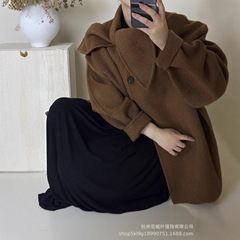 2025年秋冬新款长袖中长款百搭毛呢外套简约围巾领气质羊毛大衣女